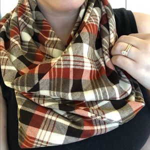 Plaid Infinity Scarf Beige Brown Red